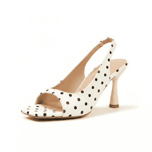 Midnight Muse Polka Sling Open Toe Flare Heels Sandals