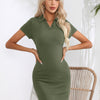 Johnny Bravo Collar Short Sleeve Bodycon Dress - Lustreve