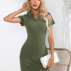 Johnny Bravo Collar Short Sleeve Bodycon Dress - Lustreve