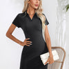 Johnny Bravo Collar Short Sleeve Bodycon Dress - Lustreve
