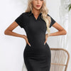 Johnny Bravo Collar Short Sleeve Bodycon Dress - Lustreve