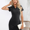 Johnny Bravo Collar Short Sleeve Bodycon Dress - Lustreve