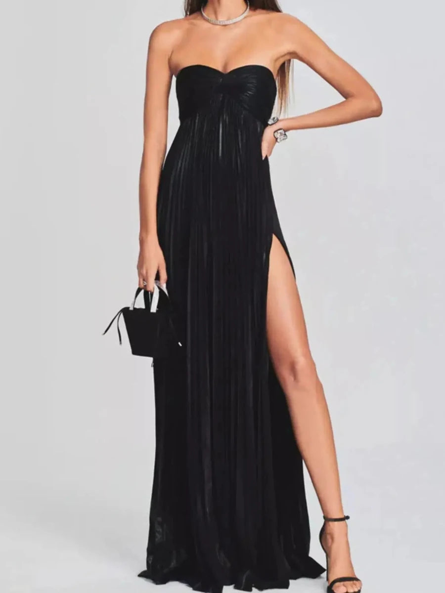 Just a Split Sweetheart Neck Tube Maxi Dress - Lustreve