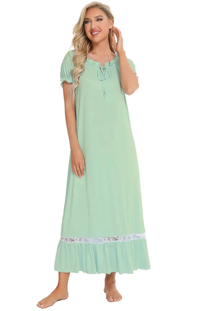 Lace Detail Short Sleeve Lounge Dress - Lustreve
