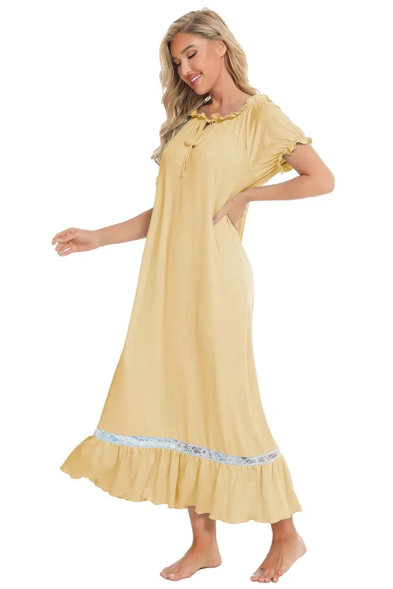 Lace Detail Short Sleeve Lounge Dress - Lustreve