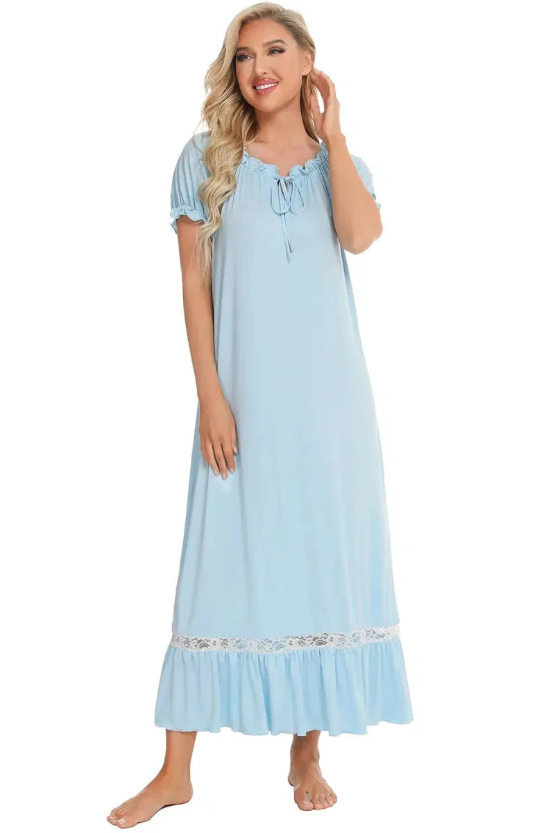Lace Detail Short Sleeve Lounge Dress - Lustreve