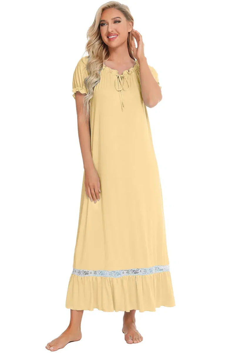 Lace Detail Short Sleeve Lounge Dress - Lustreve