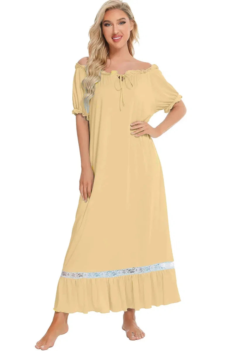 Lace Detail Short Sleeve Lounge Dress - Lustreve