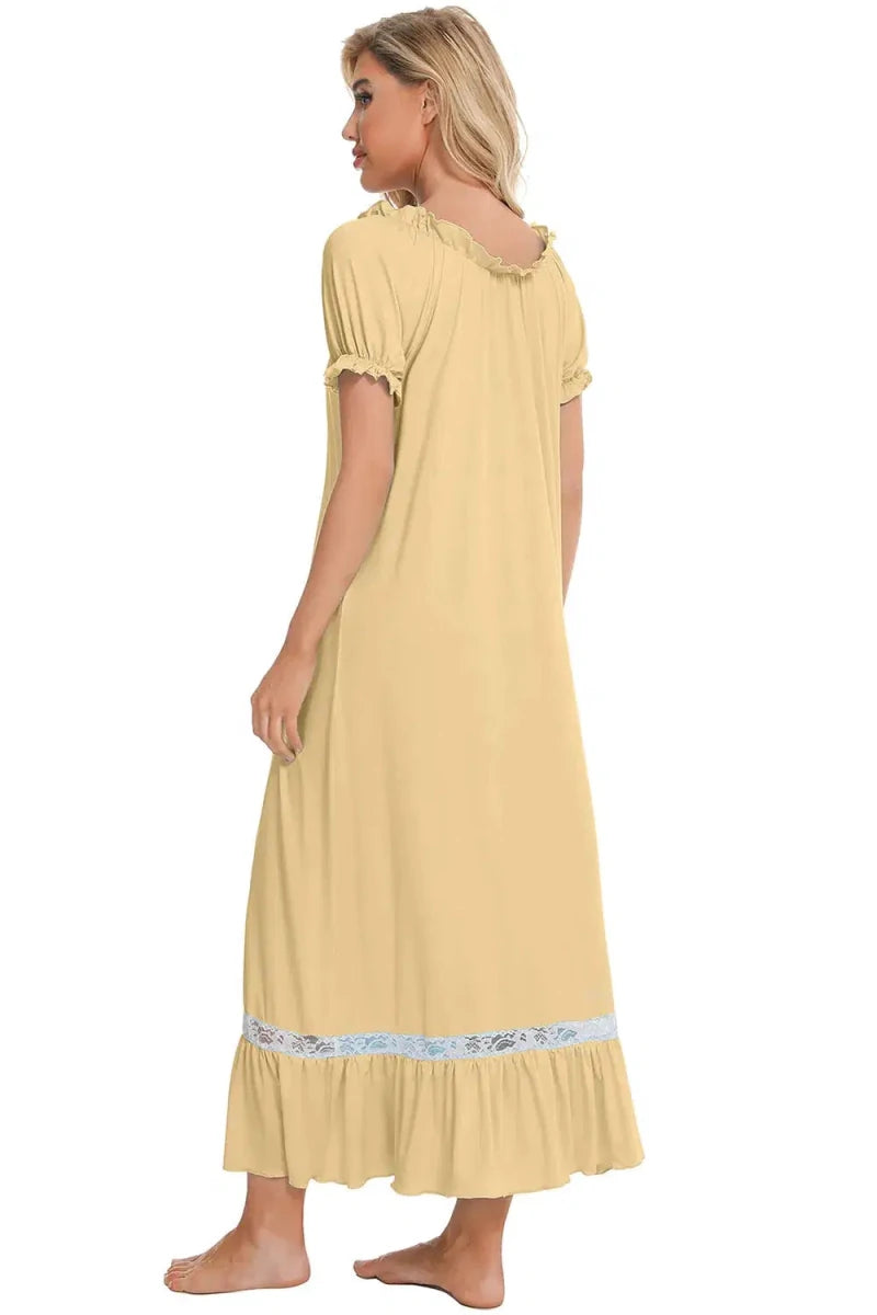 Lace Detail Short Sleeve Lounge Dress - Lustreve