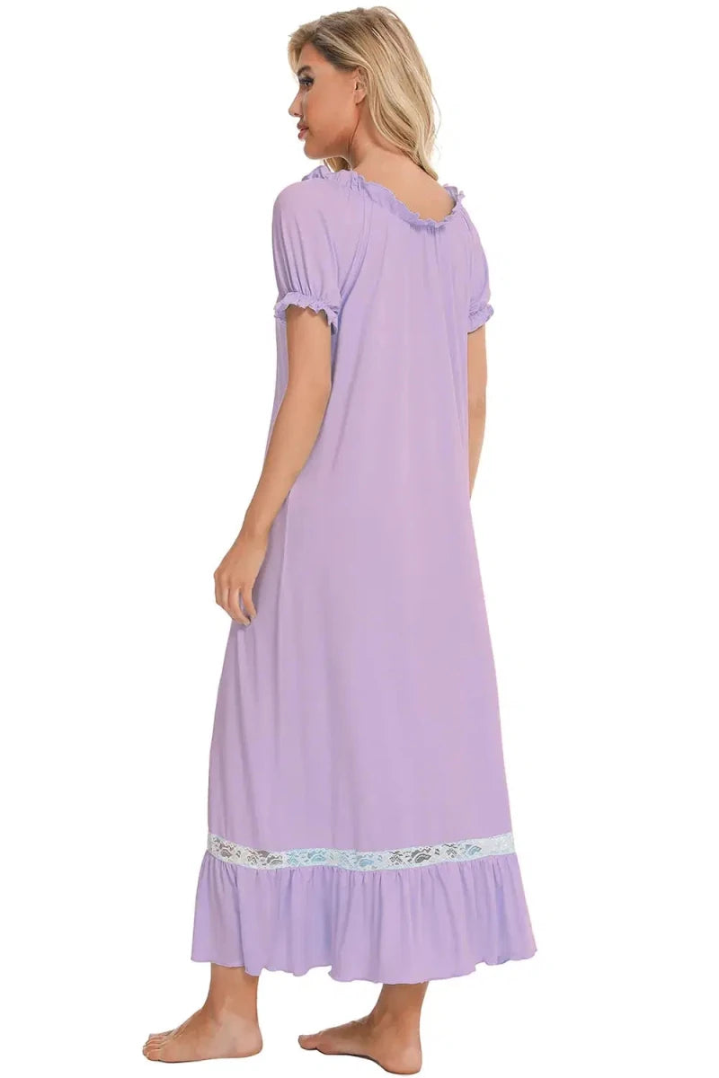 Lace Detail Short Sleeve Lounge Dress - Lustreve