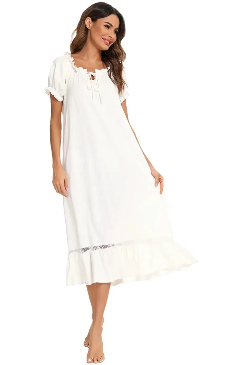 Lace Detail Short Sleeve Lounge Dress - Lustreve