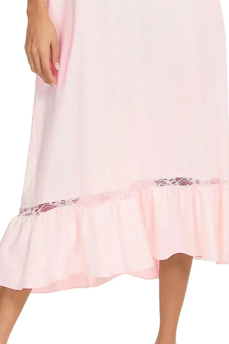 Lace Detail Short Sleeve Lounge Dress - Lustreve