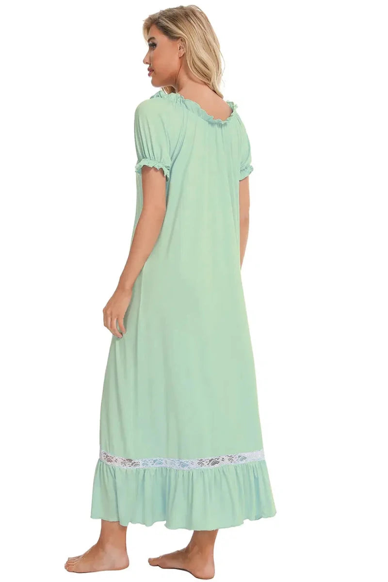 Lace Detail Short Sleeve Lounge Dress - Lustreve
