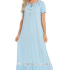 Lace Detail Short Sleeve Lounge Dress - Lustreve