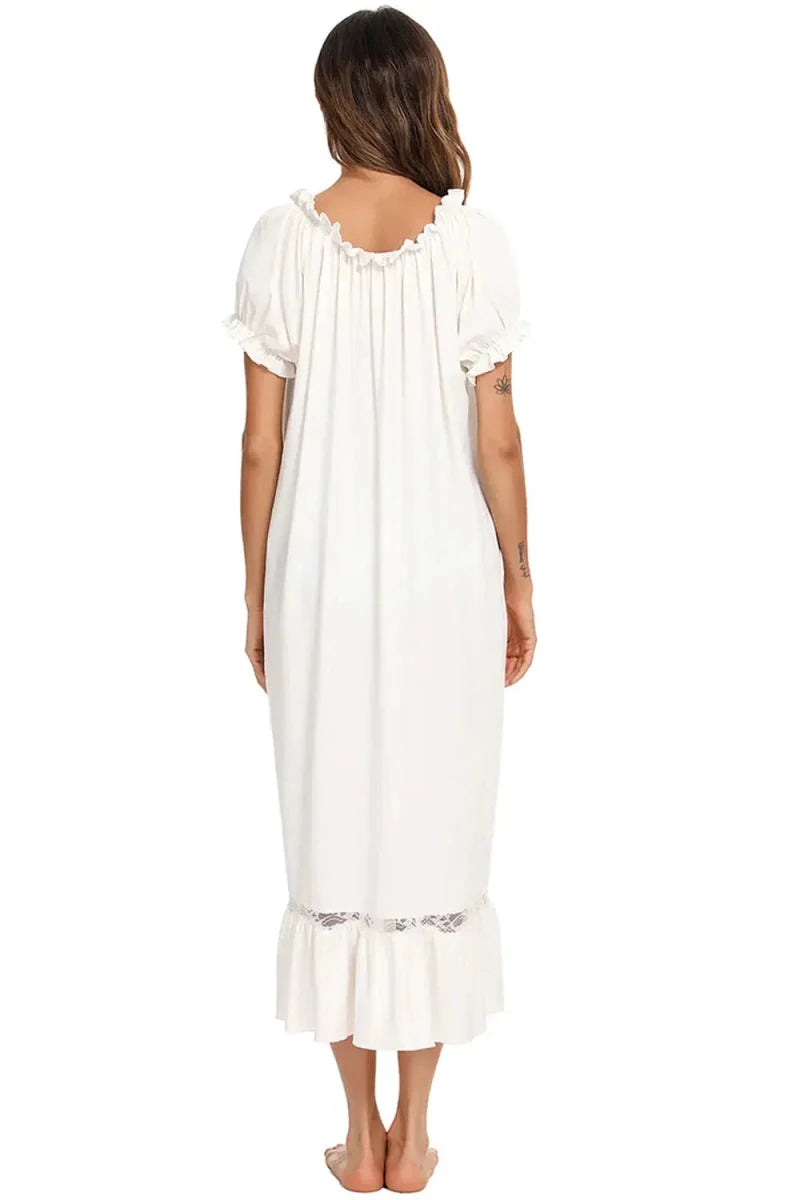 Lace Detail Short Sleeve Lounge Dress - Lustreve