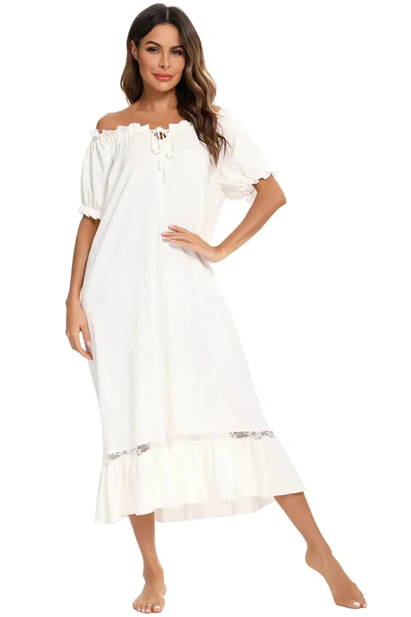 Lace Detail Short Sleeve Lounge Dress - Lustreve