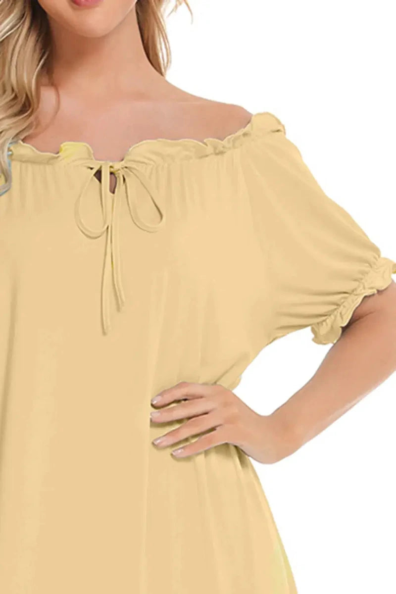 Lace Detail Short Sleeve Lounge Dress - Lustreve