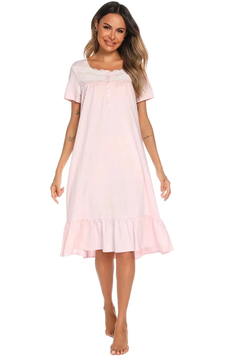 Lace Detail Square Neck Lounge Dress - Lustreve