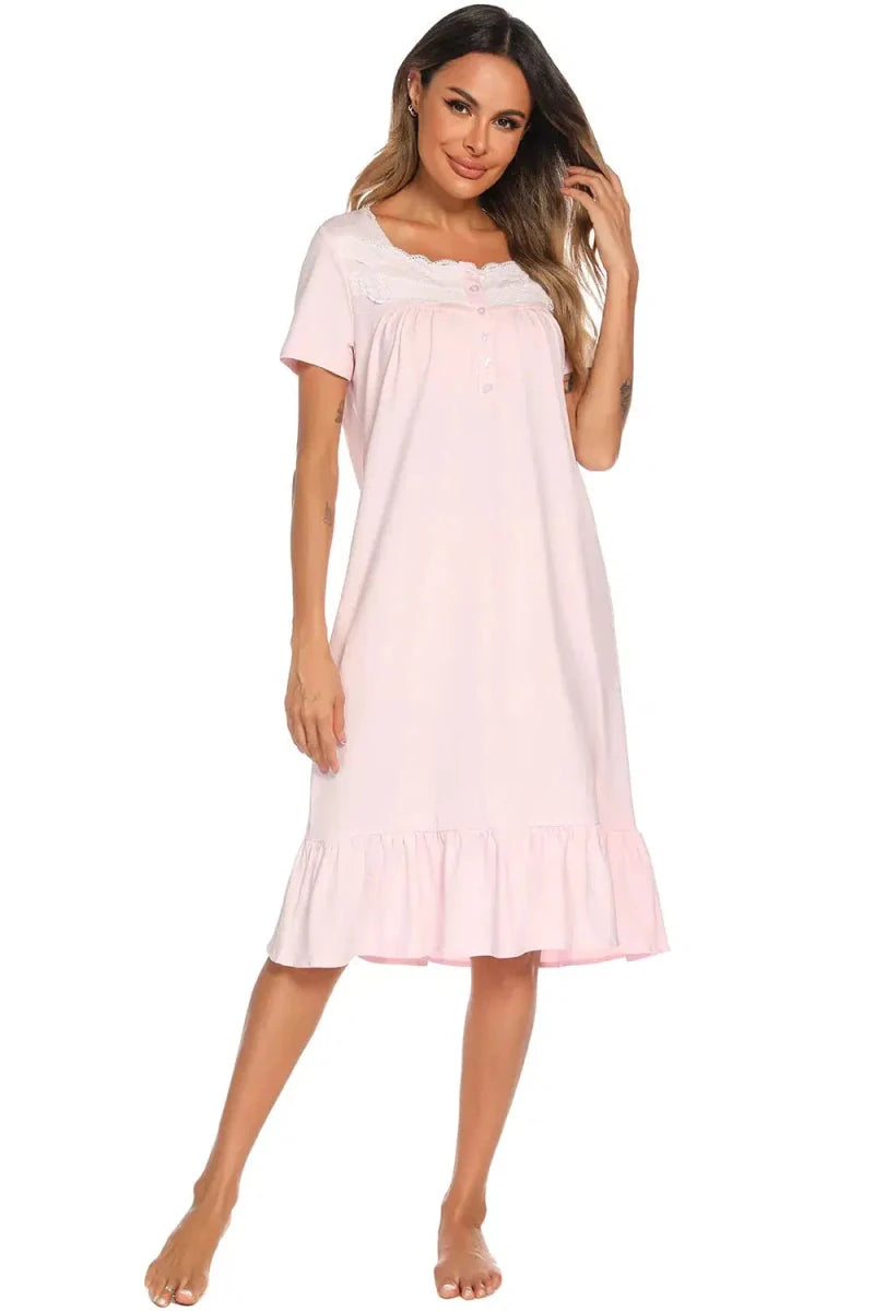 Lace Detail Square Neck Lounge Dress - Lustreve