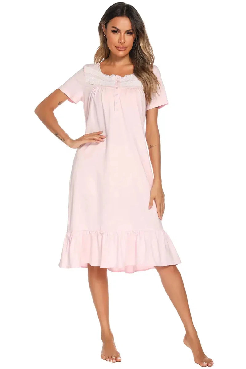 Lace Detail Square Neck Lounge Dress - Lustreve