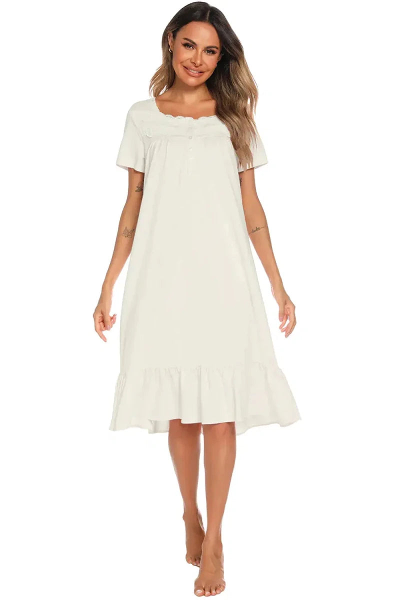 Lace Detail Square Neck Lounge Dress - Lustreve