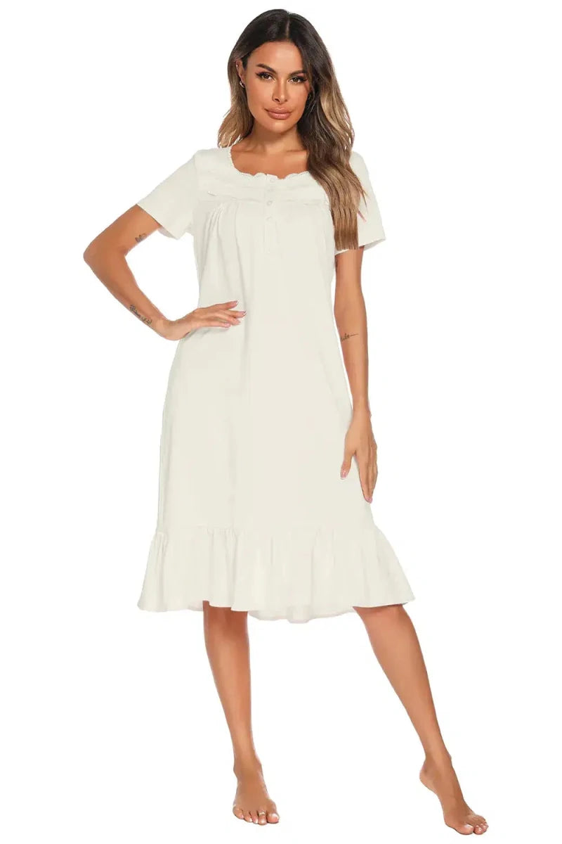 Lace Detail Square Neck Lounge Dress - Lustreve
