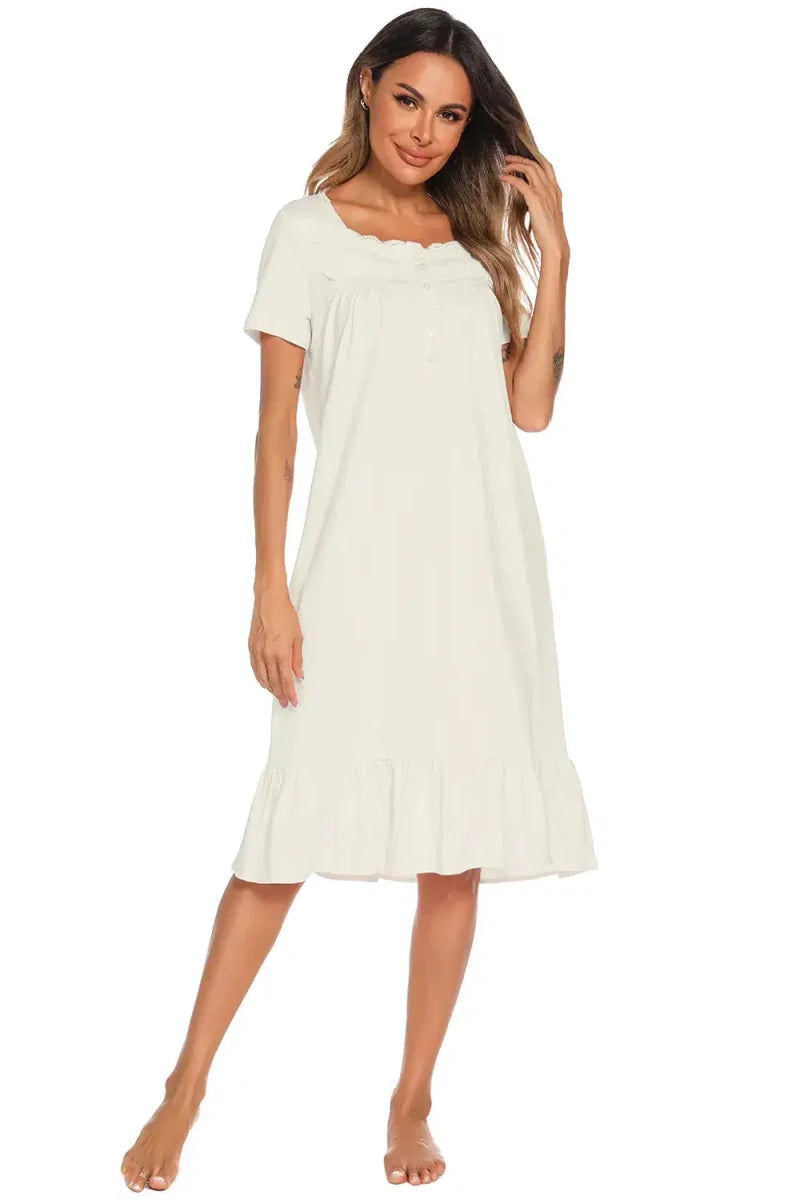 Lace Detail Square Neck Lounge Dress - Lustreve