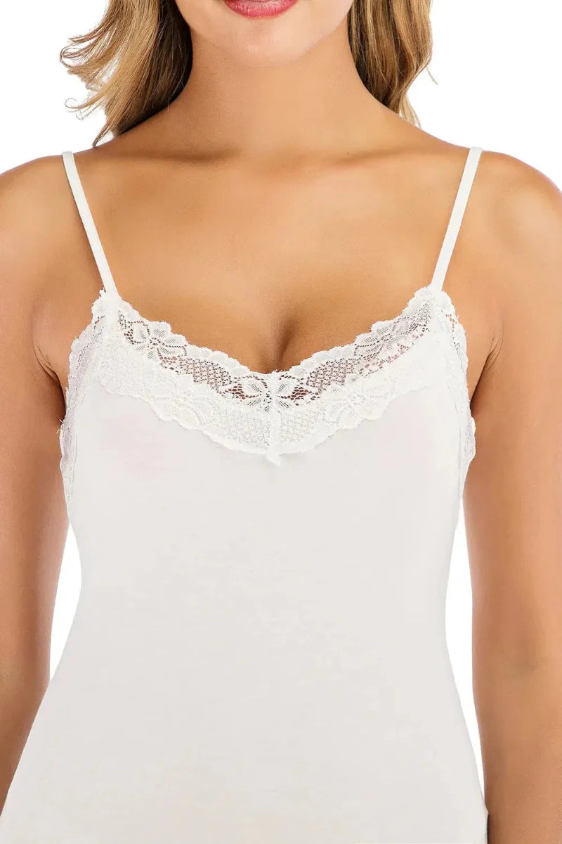 Lace Detail V - Neck Spaghetti Strap Lounge Dress - Lustreve