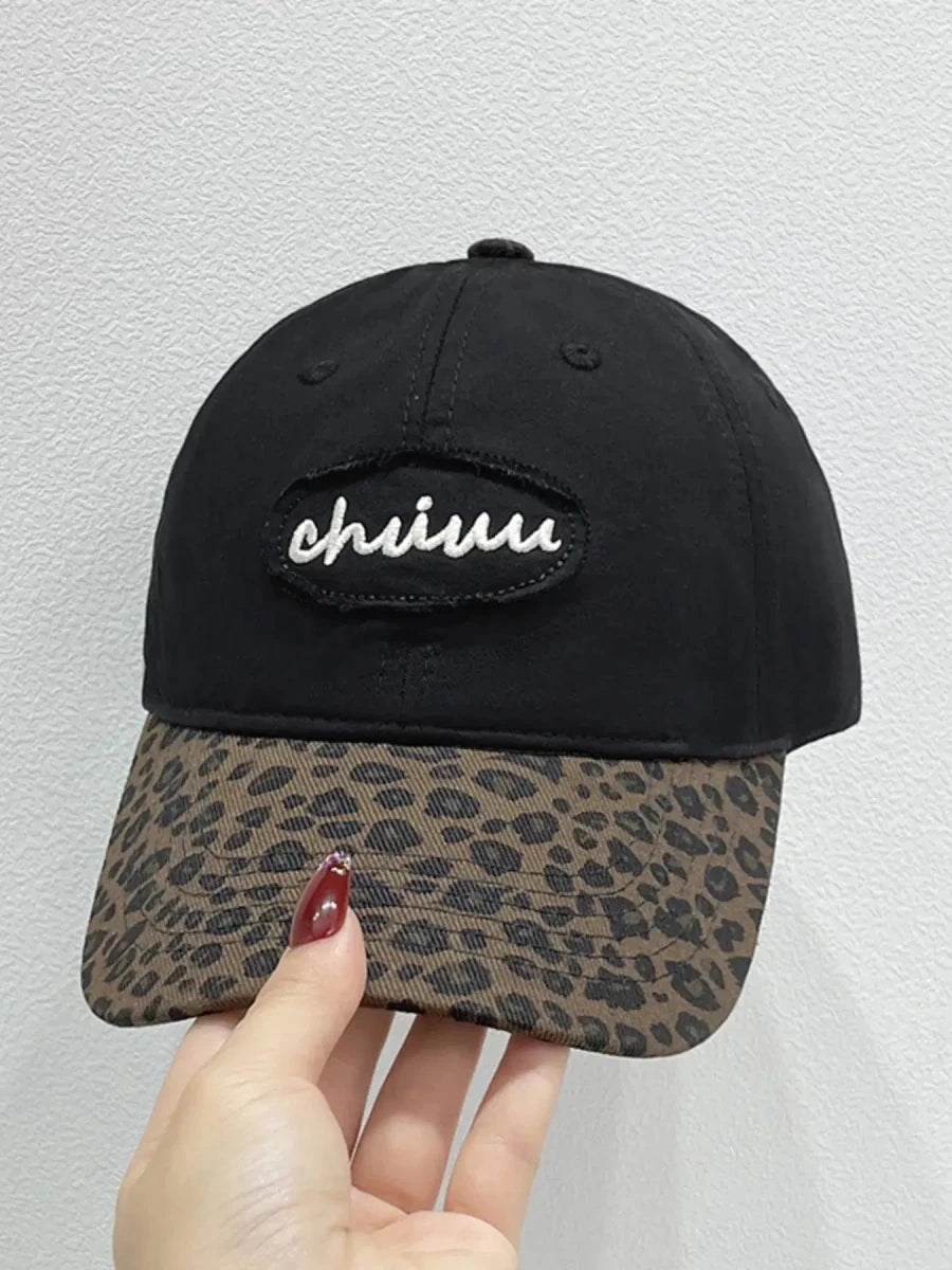Leopard Print Baseball Cap with Embroidered Letter - Lustreve