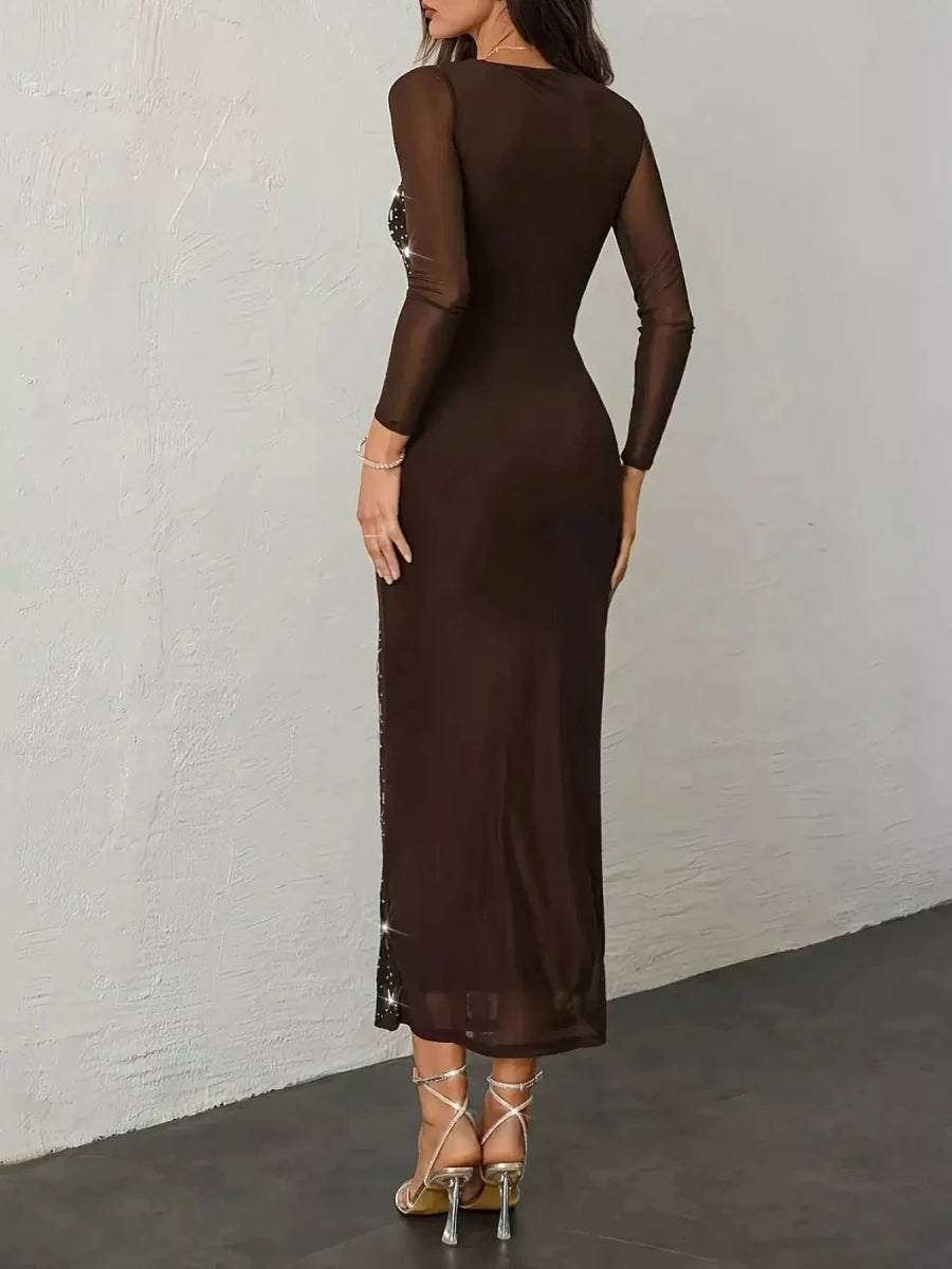 Lights Low, All Eyes On Me Sequin Mesh Maxi Dress - Lustreve
