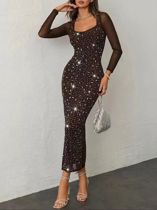 Lights Low, All Eyes On Me Sequin Mesh Maxi Dress - Lustreve