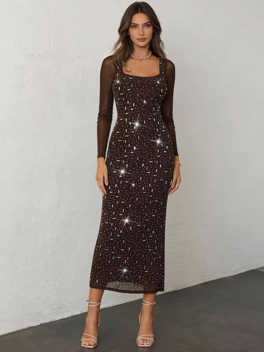 Lights Low, All Eyes On Me Sequin Mesh Maxi Dress - Lustreve