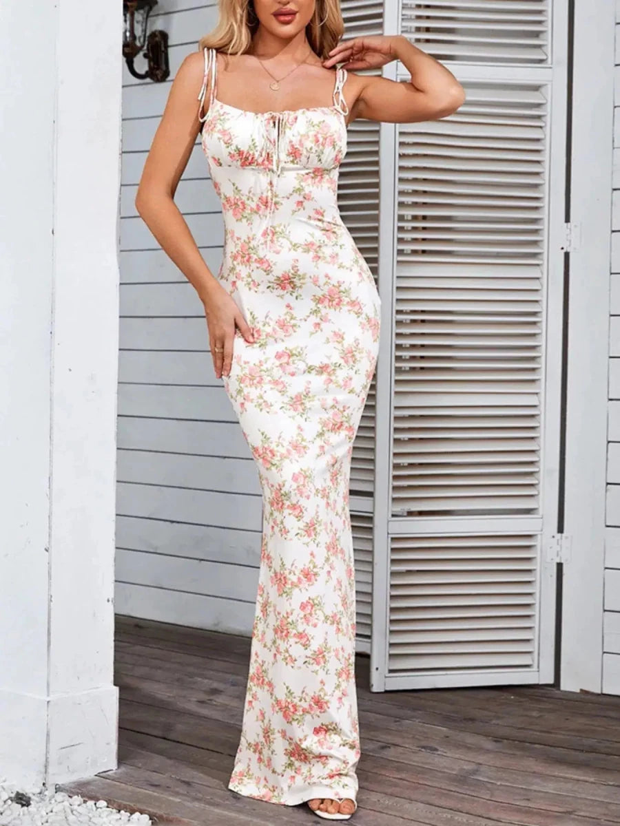 Love Grows Here Floral Lace - Up Maxi Dress - Lustreve