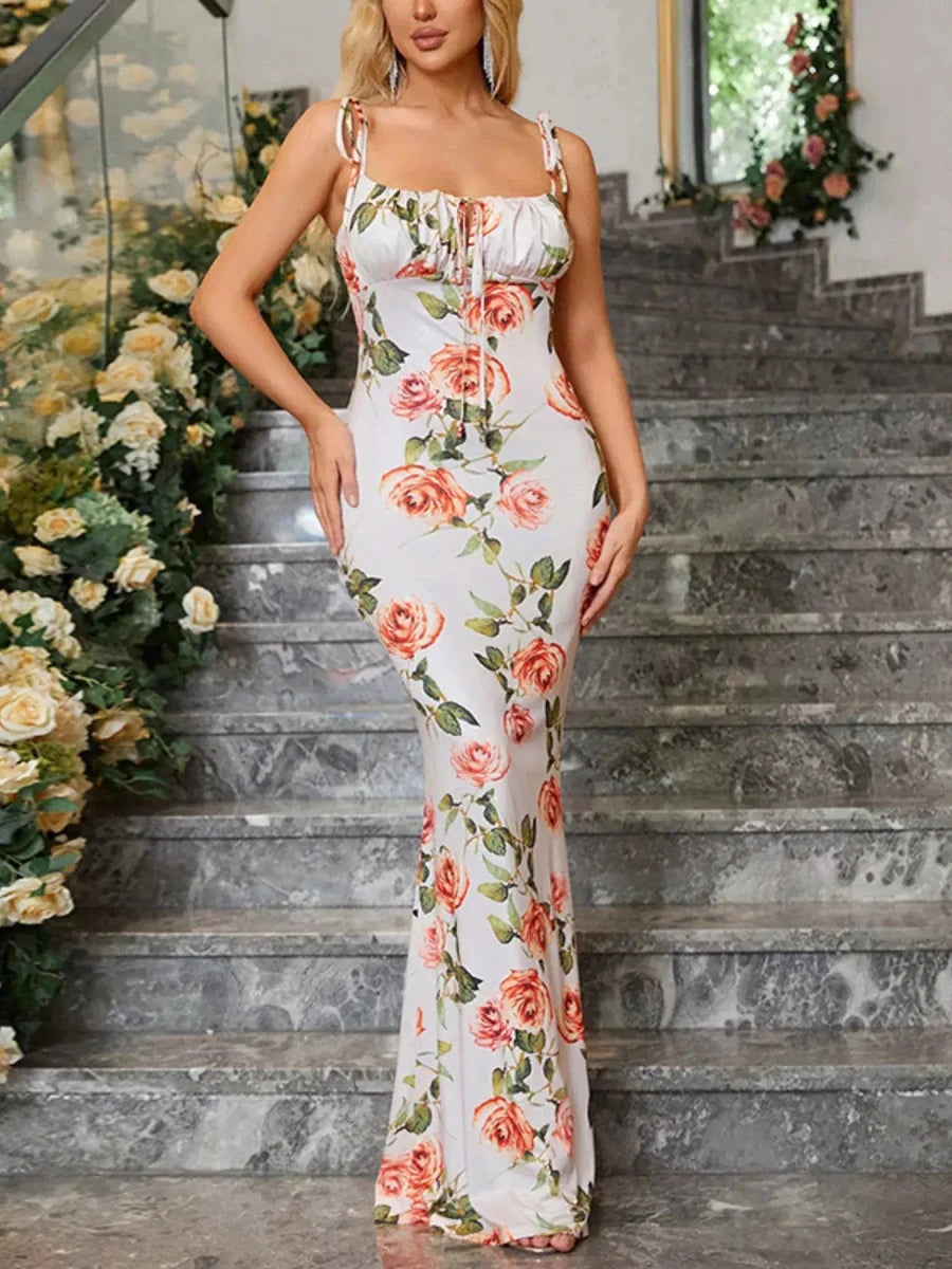 Love Grows Here Floral Lace - Up Maxi Dress - Lustreve