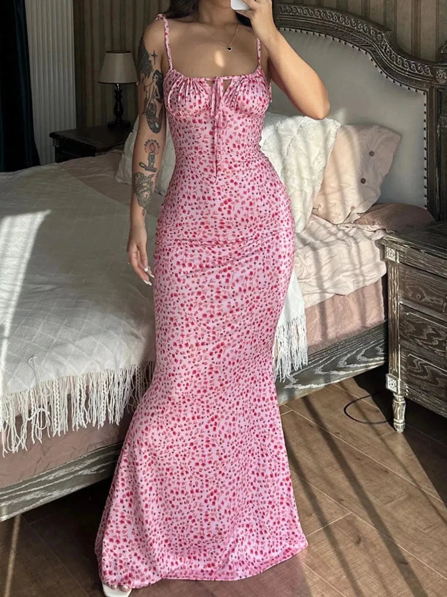 Love Grows Here Floral Lace - Up Maxi Dress - Lustreve