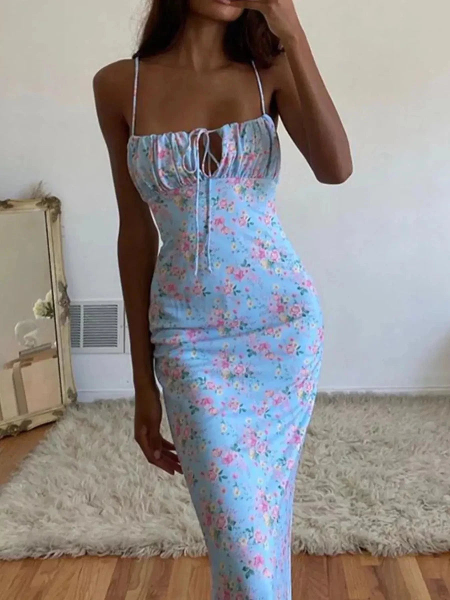 Love Grows Here Floral Lace - Up Maxi Dress - Lustreve