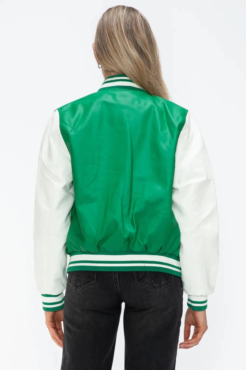 Love Me Now Snap Down Bomber Jacket with Classic Silhouette and Statement Details - Lustreve