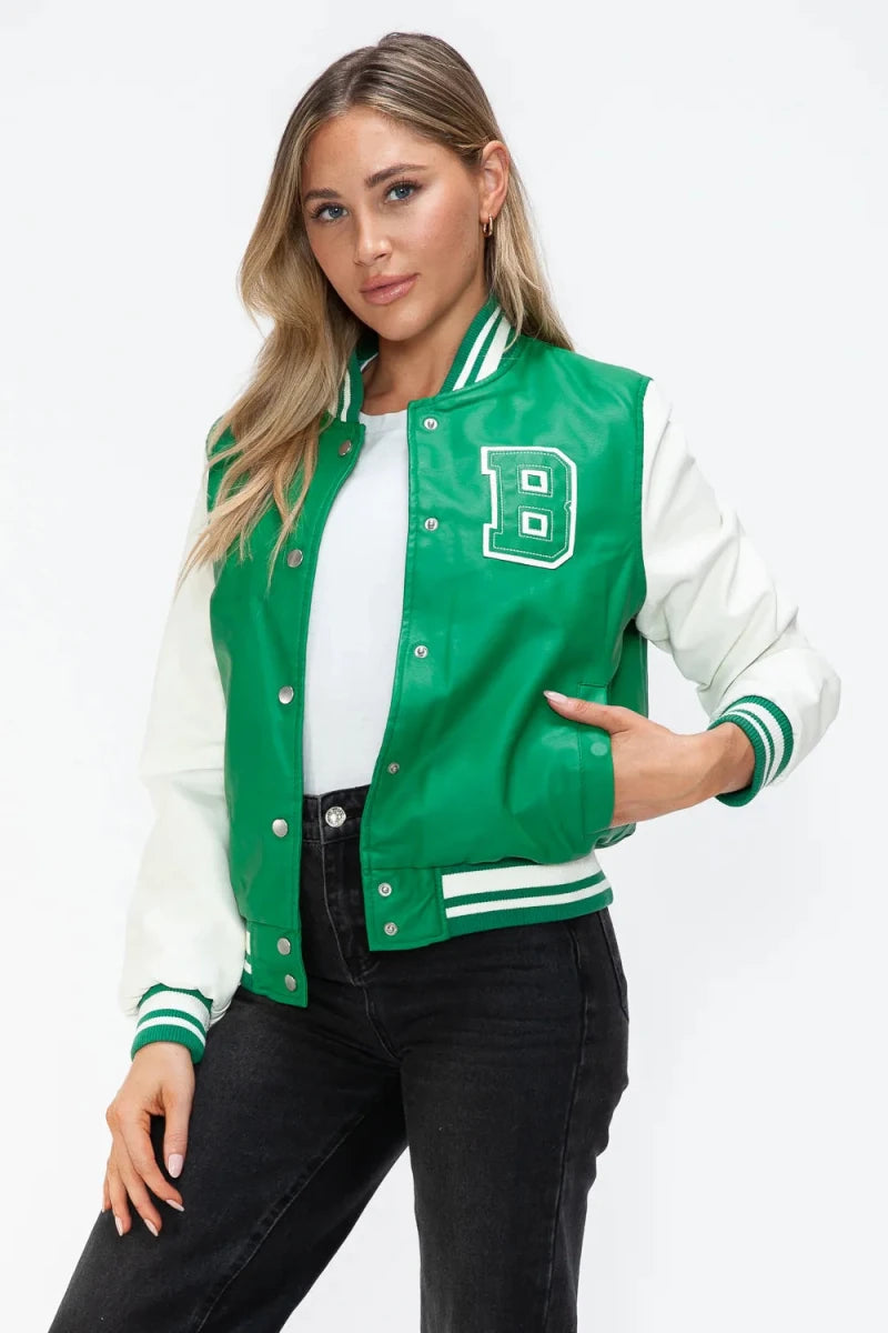 Love Me Now Snap Down Bomber Jacket with Classic Silhouette and Statement Details - Lustreve