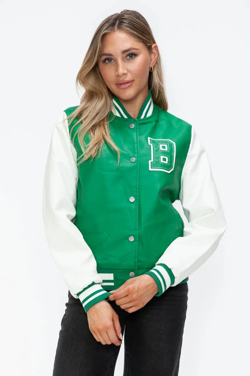Love Me Now Snap Down Bomber Jacket with Classic Silhouette and Statement Details - Lustreve
