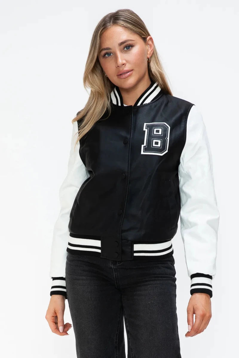 Love Me Now Snap Down Bomber Jacket with Classic Silhouette and Statement Details - Lustreve
