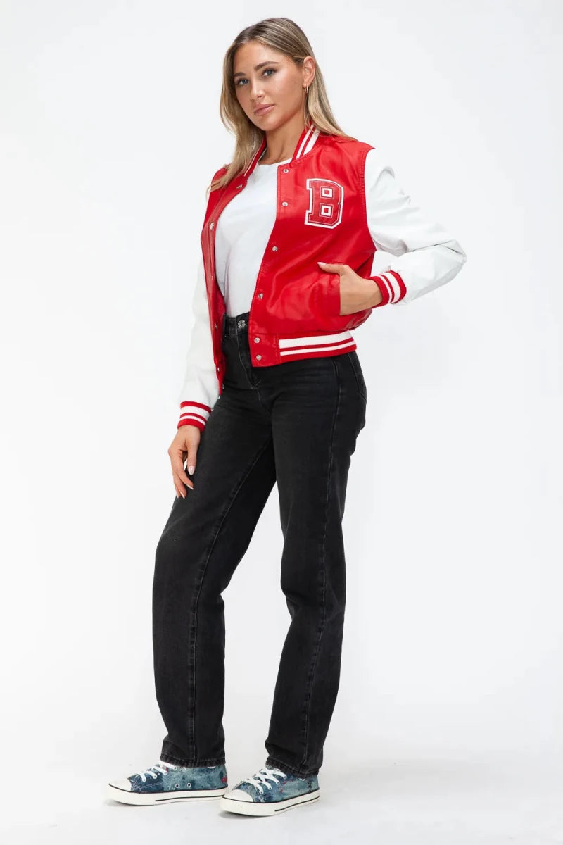 Love Me Now Snap Down Bomber Jacket with Classic Silhouette and Statement Details - Lustreve