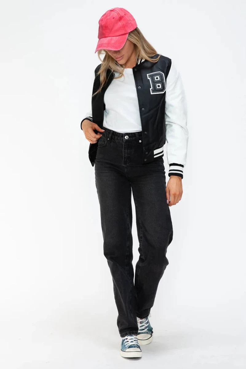 Love Me Now Snap Down Bomber Jacket with Classic Silhouette and Statement Details - Lustreve