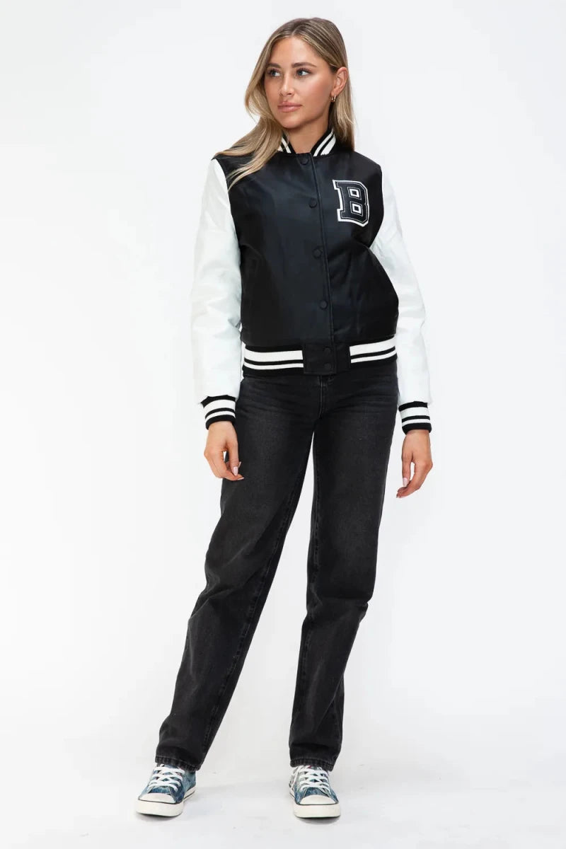 Love Me Now Snap Down Bomber Jacket with Classic Silhouette and Statement Details - Lustreve