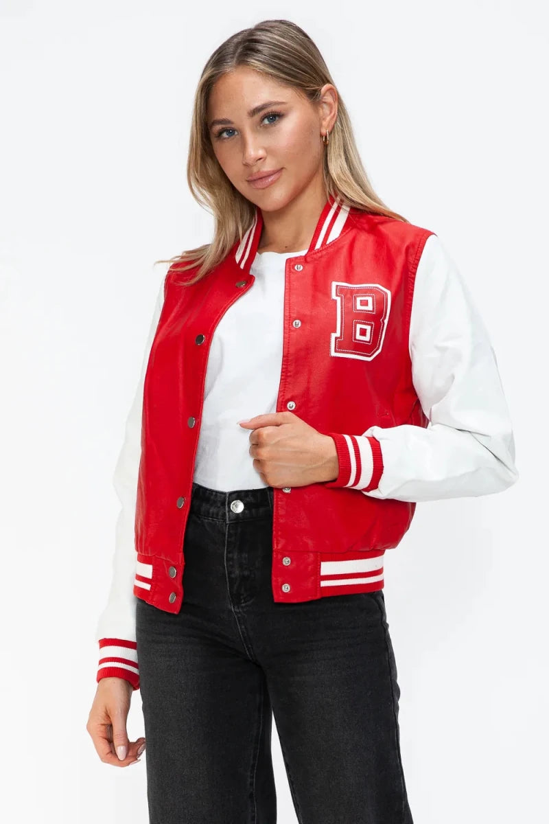 Love Me Now Snap Down Bomber Jacket with Classic Silhouette and Statement Details - Lustreve