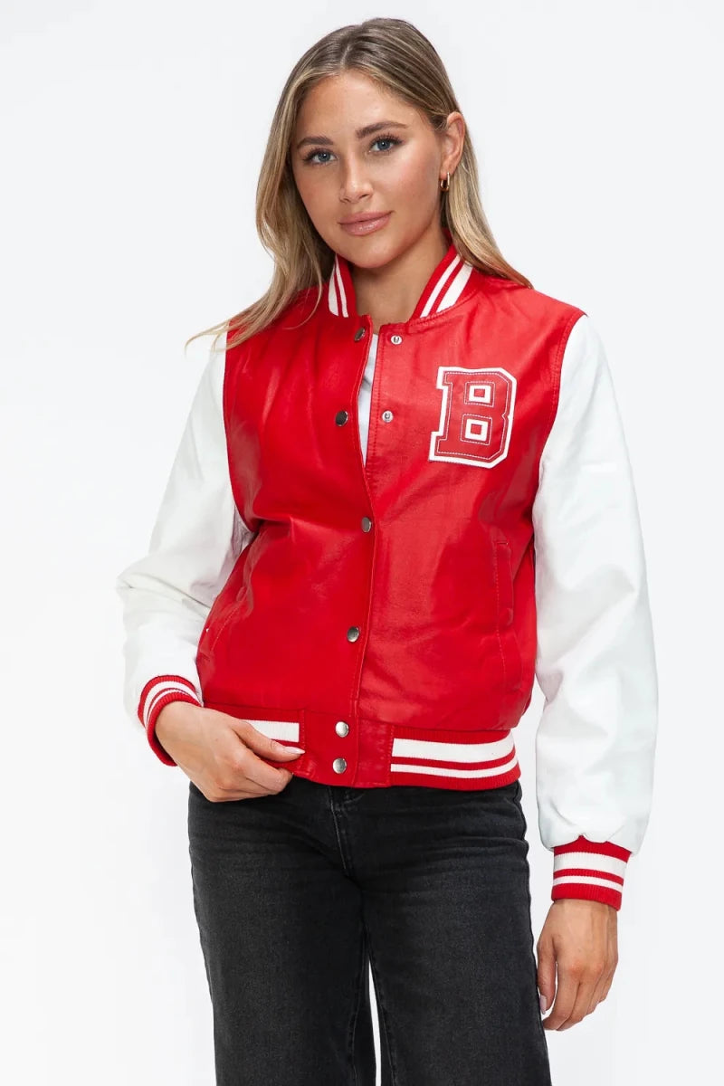 Love Me Now Snap Down Bomber Jacket with Classic Silhouette and Statement Details - Lustreve