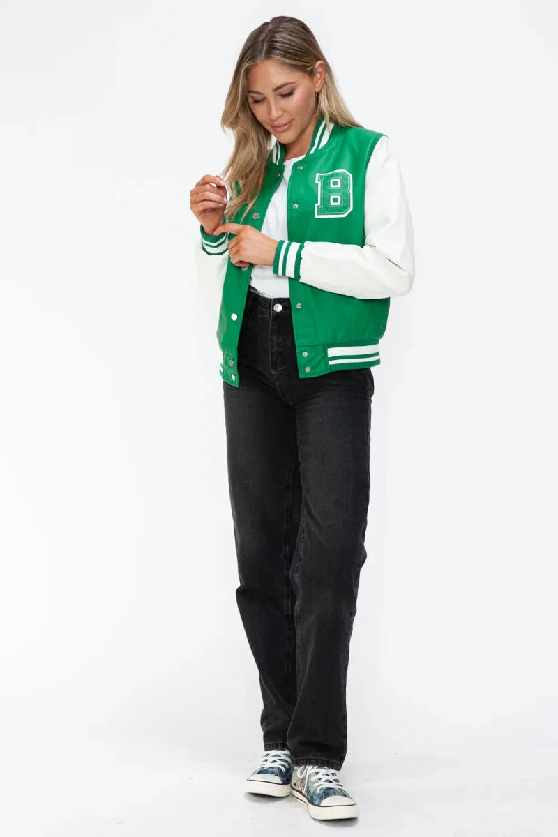 Love Me Now Snap Down Bomber Jacket with Classic Silhouette and Statement Details - Lustreve