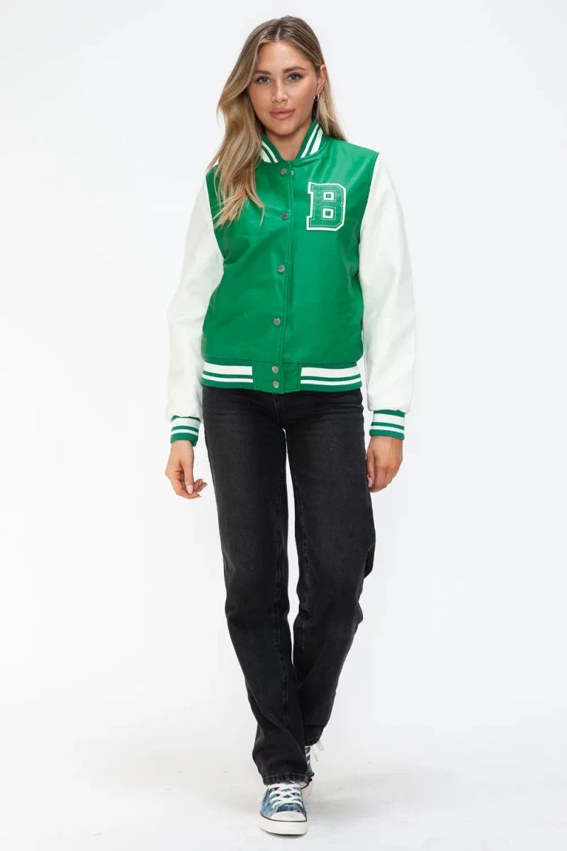 Love Me Now Snap Down Bomber Jacket with Classic Silhouette and Statement Details - Lustreve