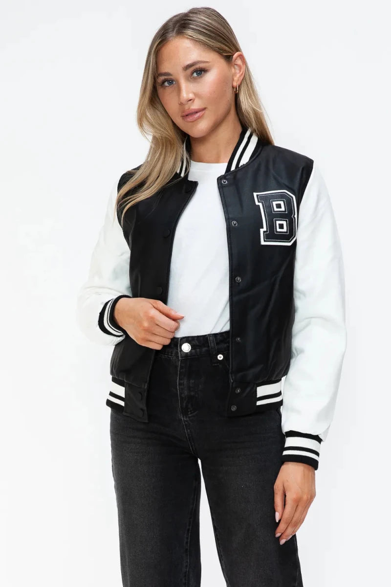 Love Me Now Snap Down Bomber Jacket with Classic Silhouette and Statement Details - Lustreve