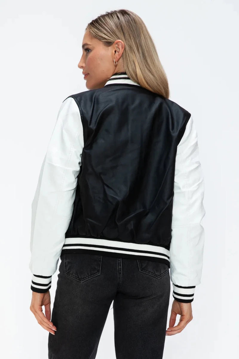 Love Me Now Snap Down Bomber Jacket with Classic Silhouette and Statement Details - Lustreve