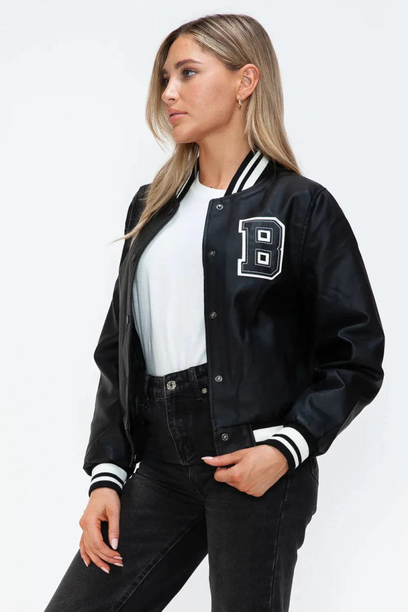 Love Me Now Snap Down Bomber Jacket with Classic Silhouette and Statement Details - Lustreve